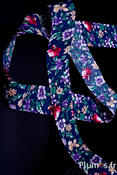 Ruban motif fleurs - largeur 40 mm - bleu